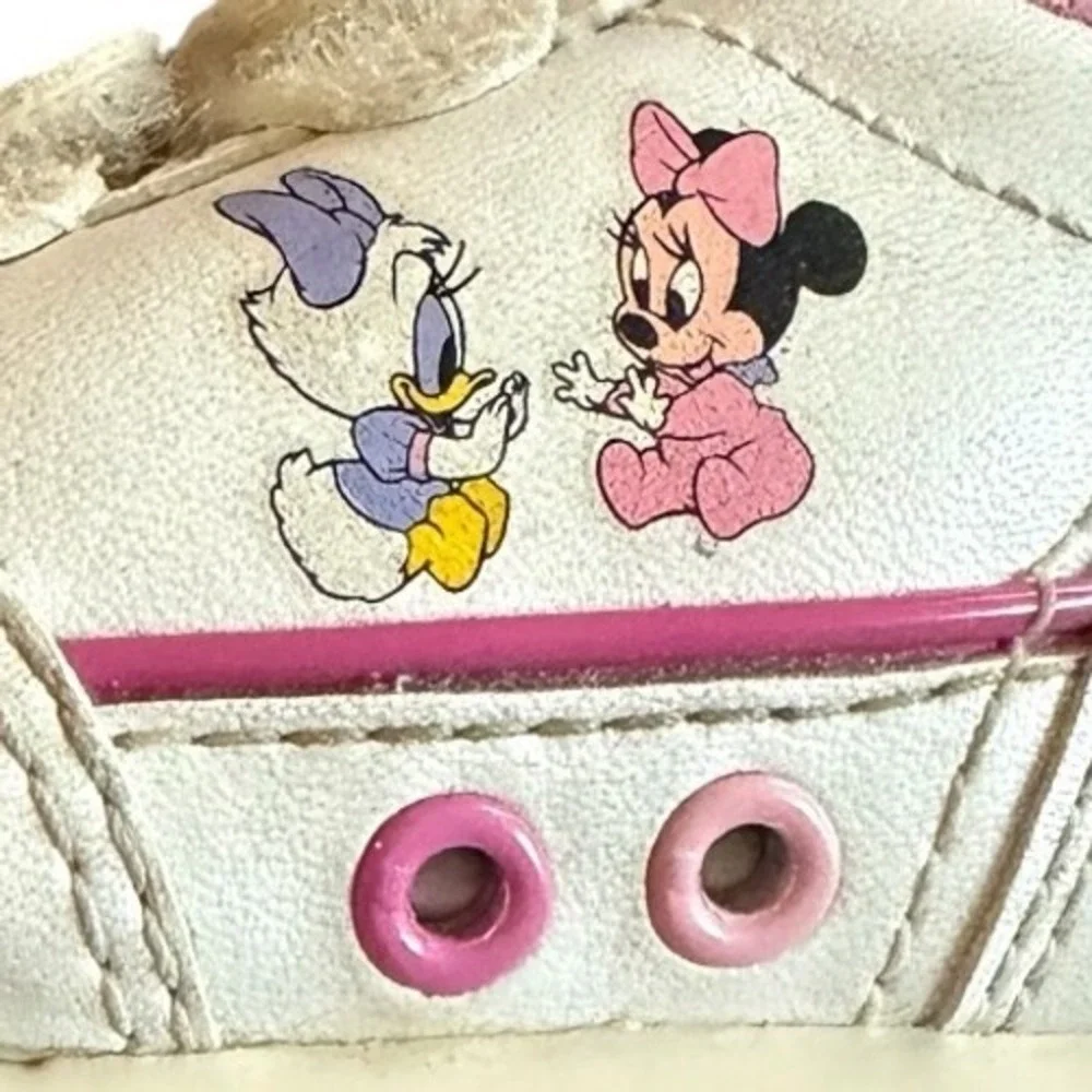 Disney Vintage Minnie Mouse Babies Sneakers Kids Size 1 White Pink Hook Loop
